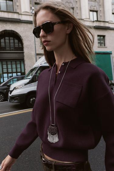 POLO NECK SWEATER WITH POCKET - Burgundy by Zara