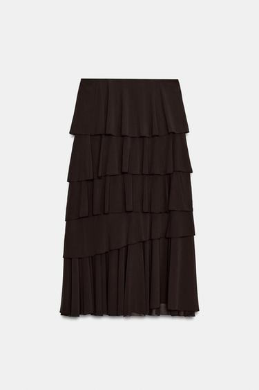 RUFFLED MIDI SKIRT - Dark brown by Zara - Image 5