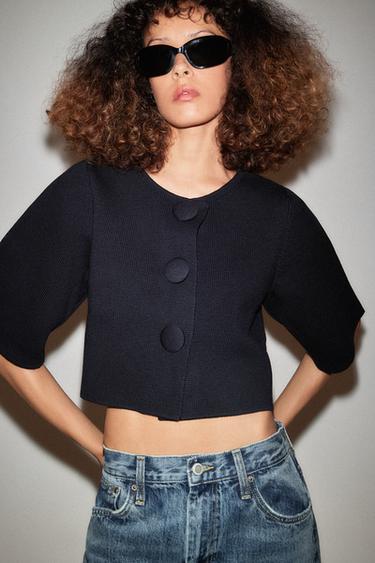 CHAQUETA CORTA PUNTO - Marino de Zara