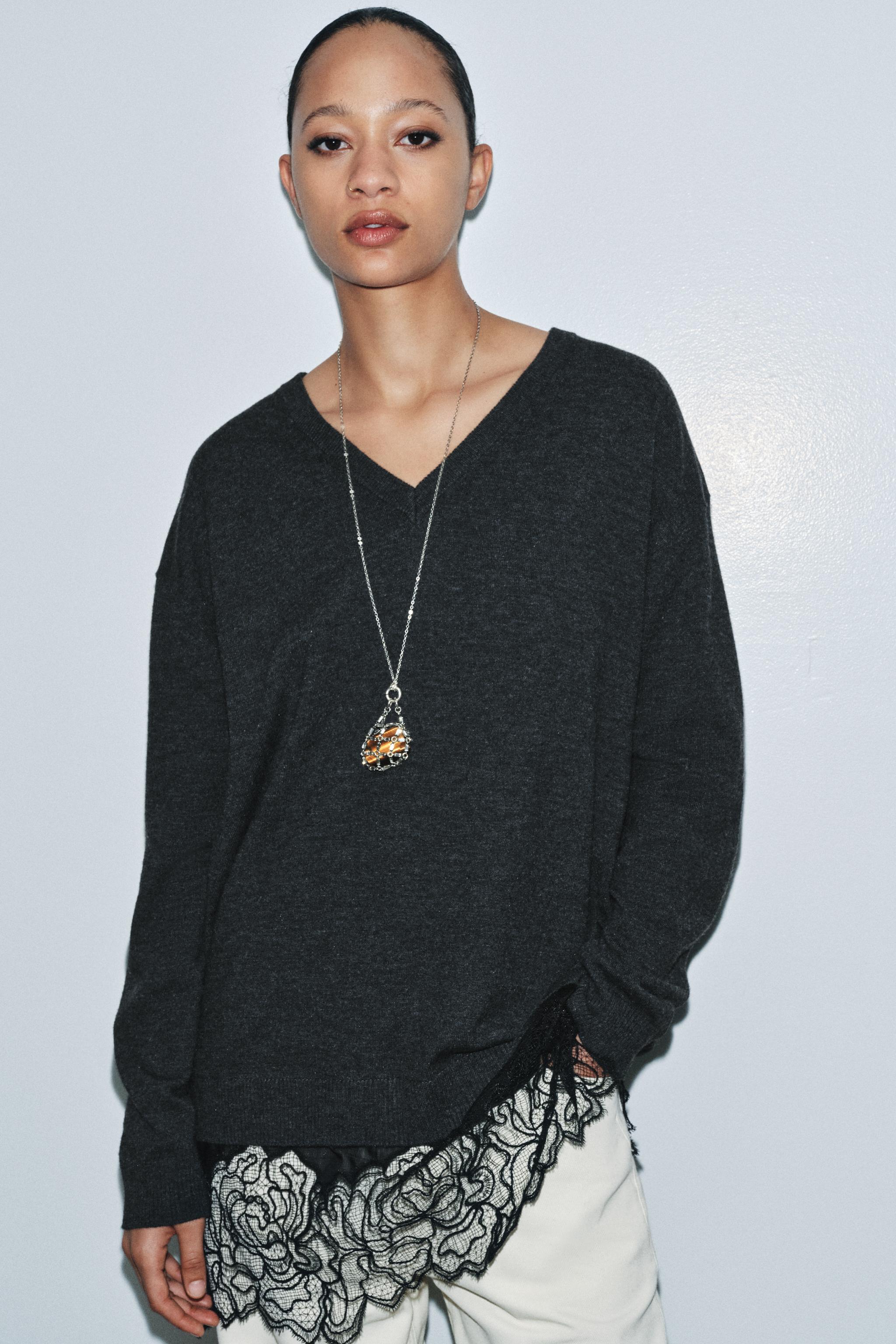 ZARA ロングジャガードセーター ☆ドイツ発*ZARA*新作*BRUSHEDアブストラクトジャガードニット/D (ZARA