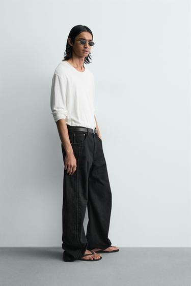 JEANS BARREL FIT CREMALLERAS - Negro de Zara