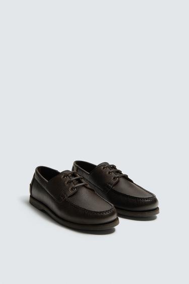 LEATHER DECK SHOES - Brown by Zara