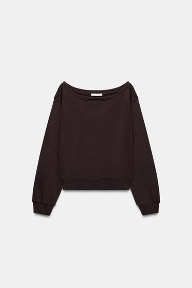 SUDADERA CUELLO BARCO - Marrón de Zara - Imagen 0