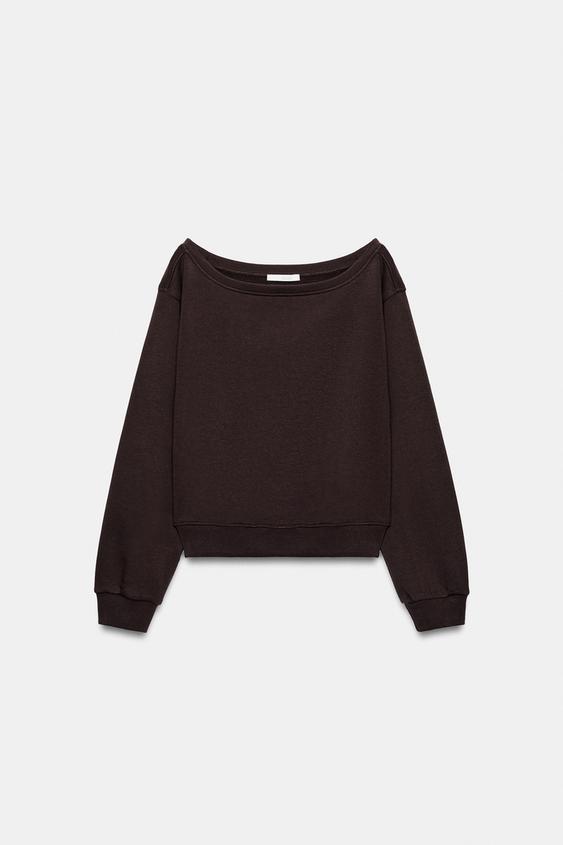 SUDADERA CUELLO BARCO - Marrón de Zara - Imagen 0