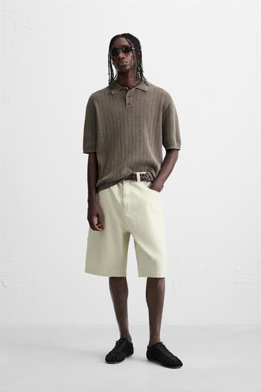 POLOSHIRT AUS STRICK MIT STRUKTURMUSTER IN VERWASCHENER OPTIK - Braun von Zara - Bild 0