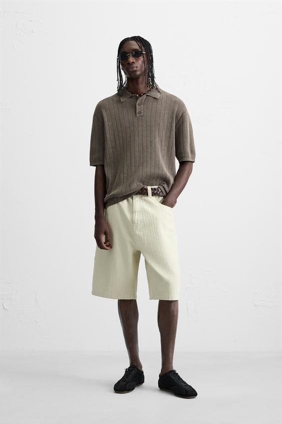 WASHED TEXTURED KNIT POLO SHIRT