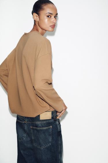 T-SHIRT TEXTURÉ À MANCHES LONGUES - Camel moyen de Zara - Image 3