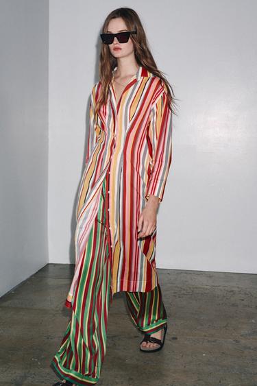 Zara ZW COLLECTION STRIPED SHIRT DRESS - Multicolored