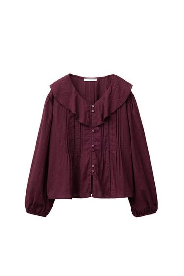 ROMANTIČNA SRAJCA Z OVRATNIKOM Z VOLANČKI - Temna bordo rdeča od Zare