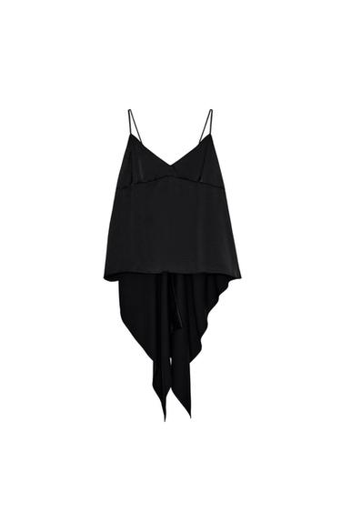 Zara ASYMMETRIC SATIN EFFECT CAMISOLE - Black