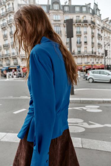 BLOUSE DRAPÉE - Bleu / Gris de Zara - Image 4