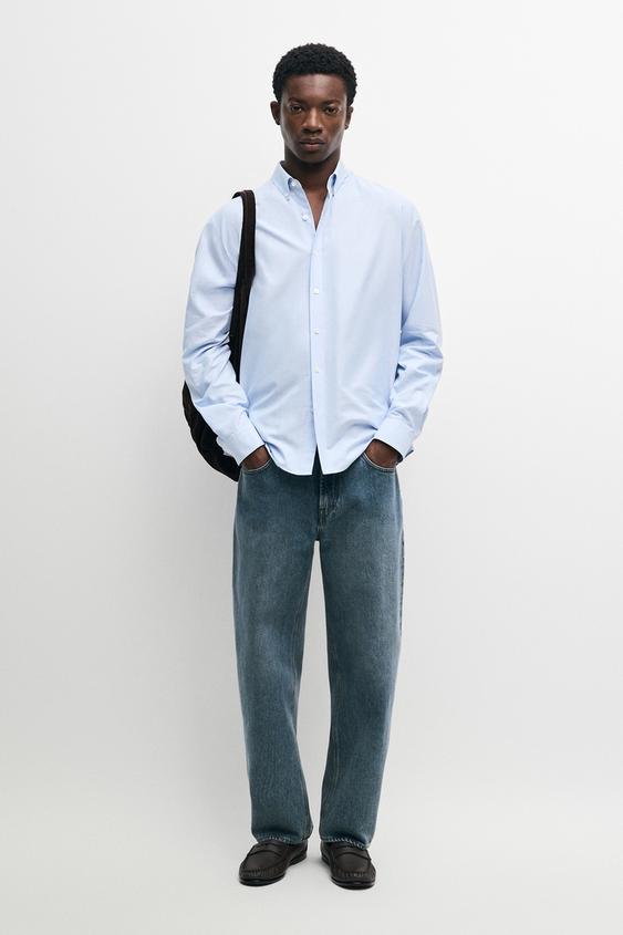 Camisa regular fit rayas 100% algodón - Azulón de Zara - Imagen 0