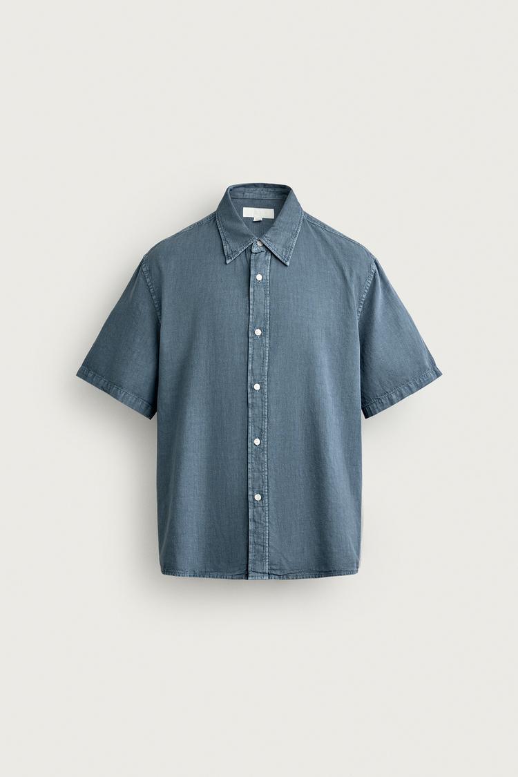 Camisa de algodón/lino de corte regular 7