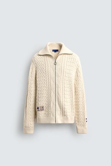 Zara JACQUARD CABLE KNIT CARDIGAN CHAMPION ® X ZARA - Ecru