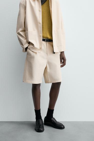 Zara TEXTURED REGULAR FIT SHORTS - Ecru