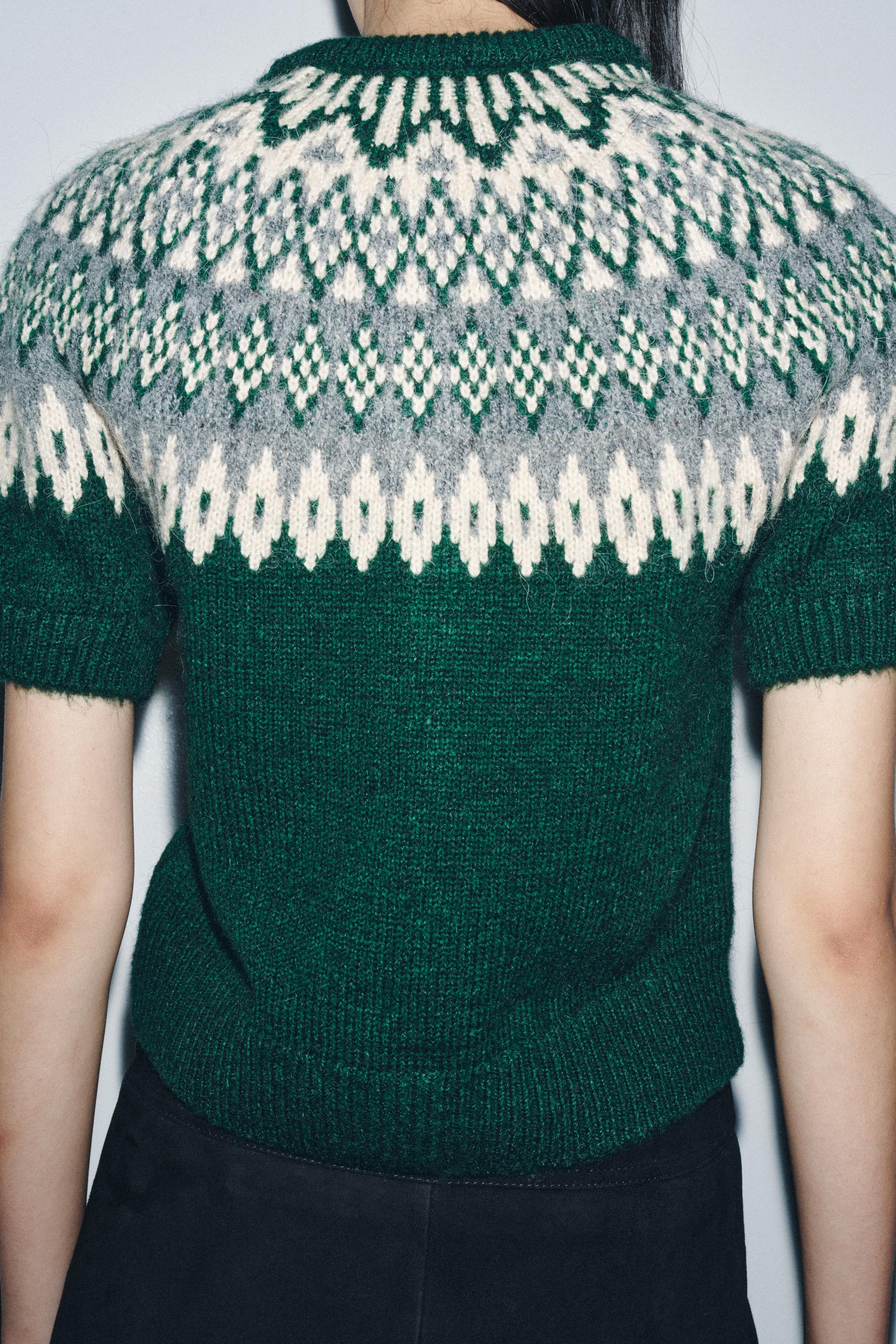 VESTE JACQUARD EN MAILLE À MANCHES COURTES