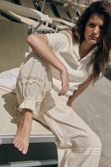SAROUEL TROUSERS WITH PLEATS AND LACE - Ivory by Zara - Image 2