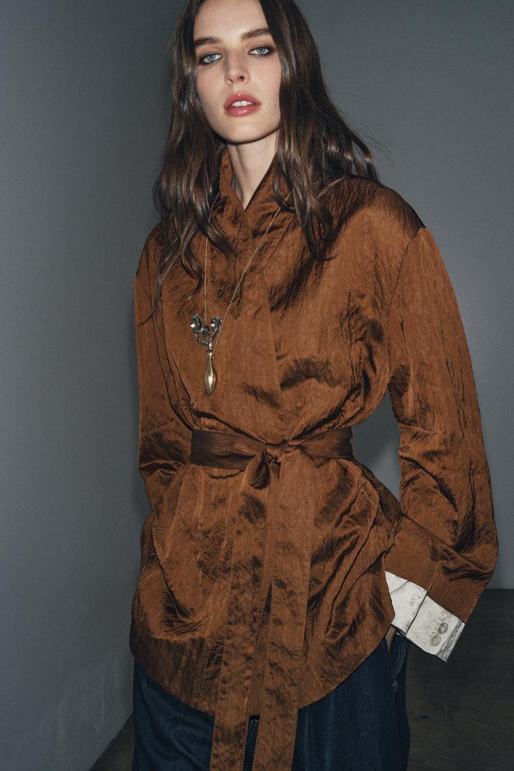 ZW COLLECTION JACQUARD KIMONO JACKET Russet ZARA Spain