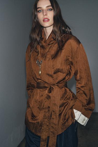 ZW COLLECTION JACQUARD KIMONO JACKET - Russet by Zara