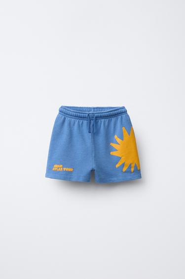 BERMUDA À IMPRIMÉ SOLEIL - Bleu de Zara