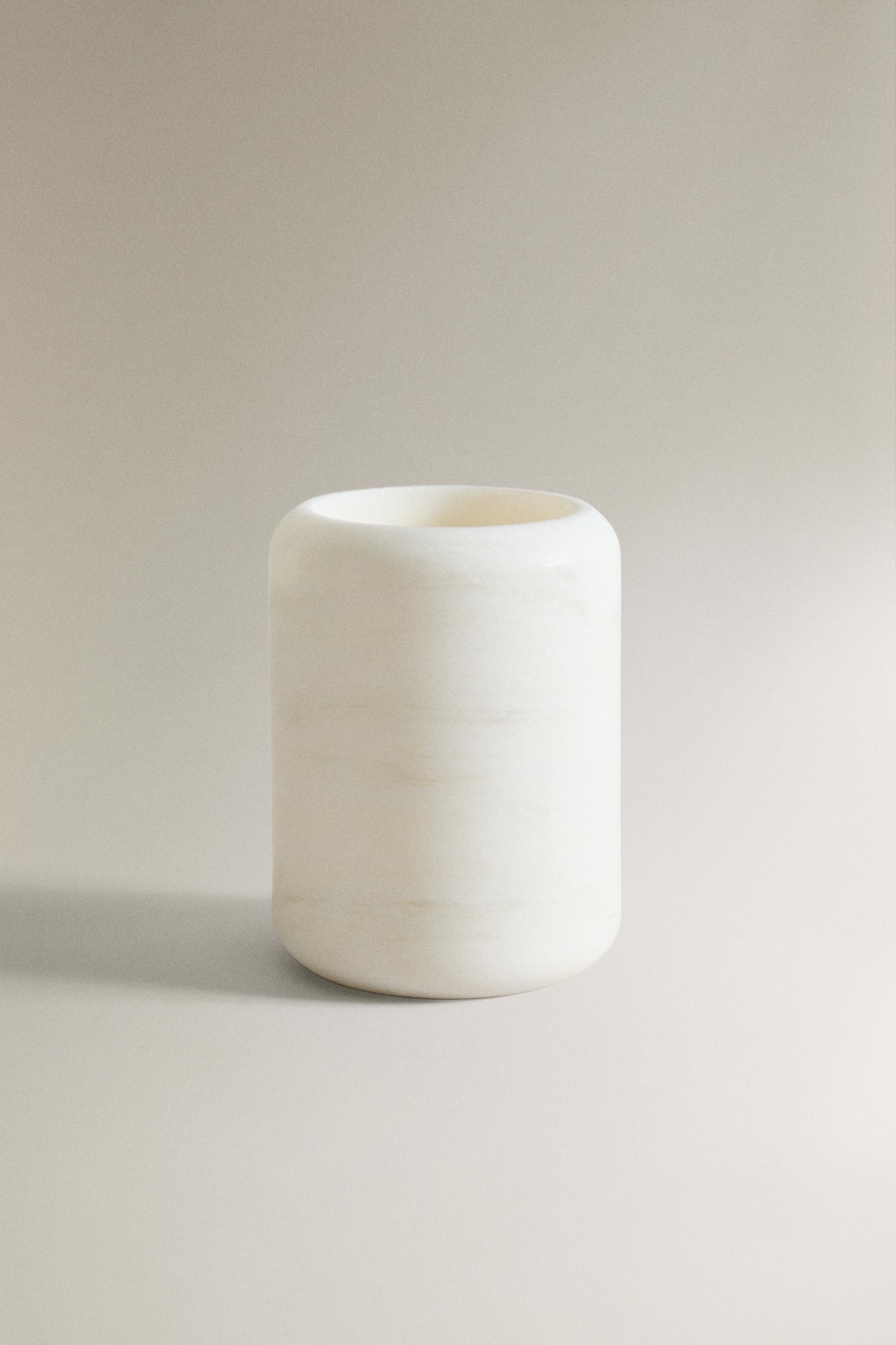 WHITE MARBLE BATHROOM TUMBLER — white