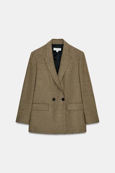 VESTE OVERSIZE CROISÉE À CARREAUX - Verts de Zara - Image 7