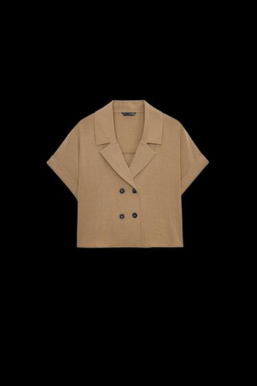 CAMISA CORTA CRUZADA - Marrón de Zara