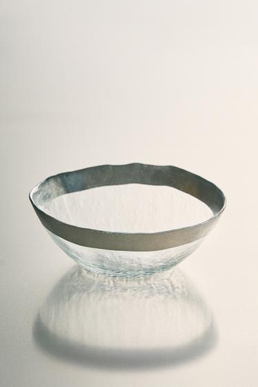 Zara EMBOSSED GLASS BOWL WITH SILVER RIM - Silver