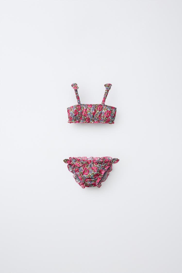 2-6 YEARS/ FLORAL PRINT BIKINI MADE WITH LIBERTY FABRIC — Fuchsia
