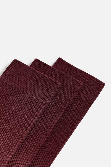 PACK OF 3 RIBBED SOCKS - Burgundy by Zara