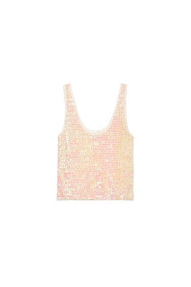 SEQUINNED STRAPPY TOP - Ecru by Zara