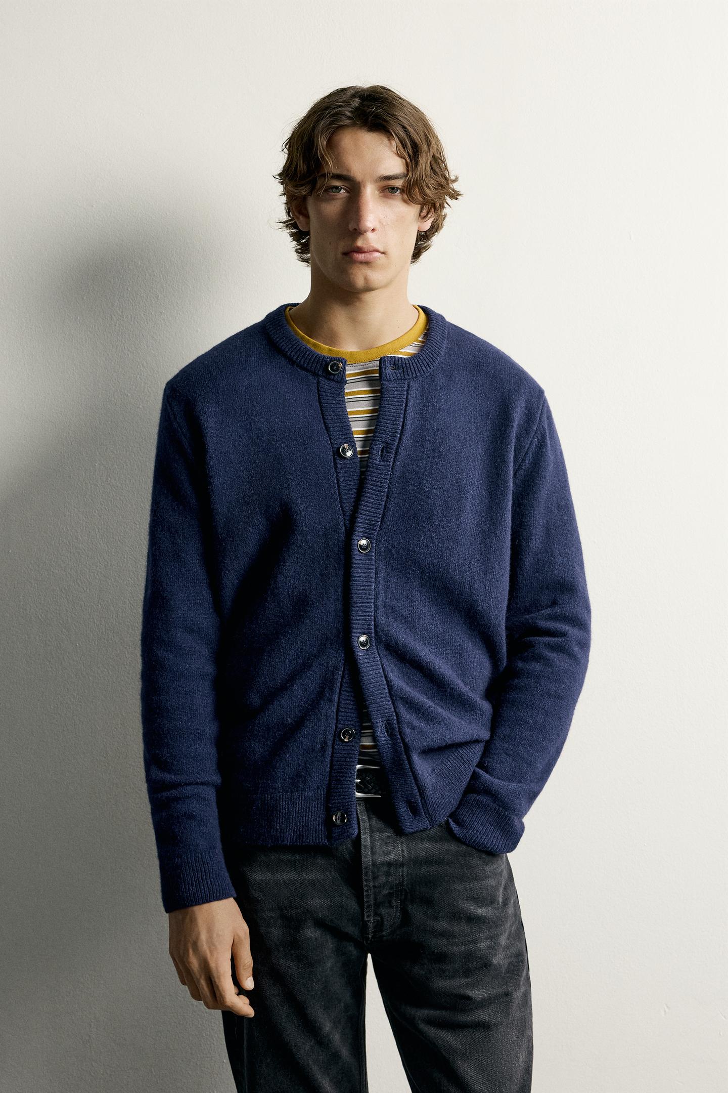 Мужской кардиган Zara Wool Blend Regular Fit, цвет: Синий — фото 2
