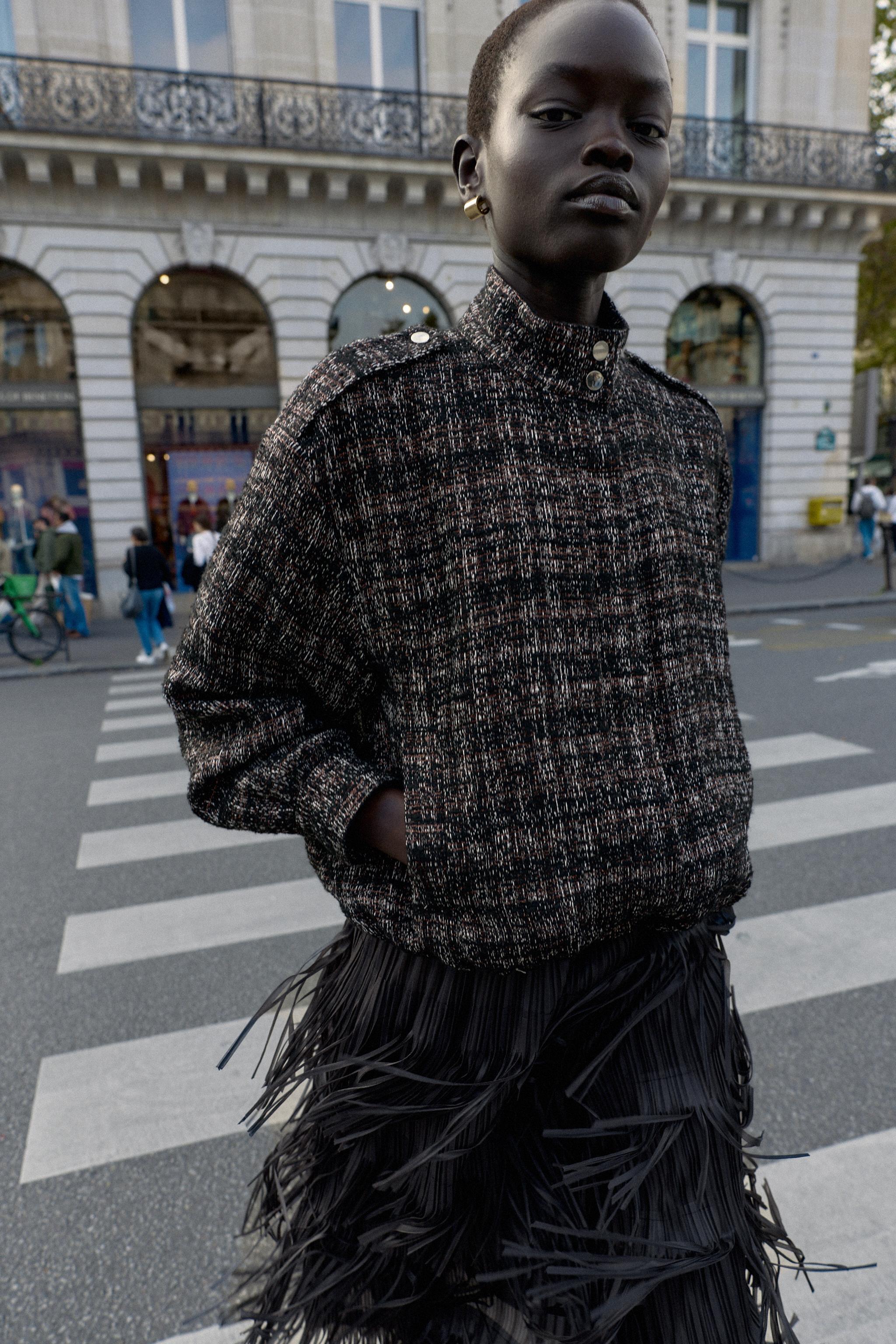 METALLIC THREAD TEXTURED BOMBER JACKET