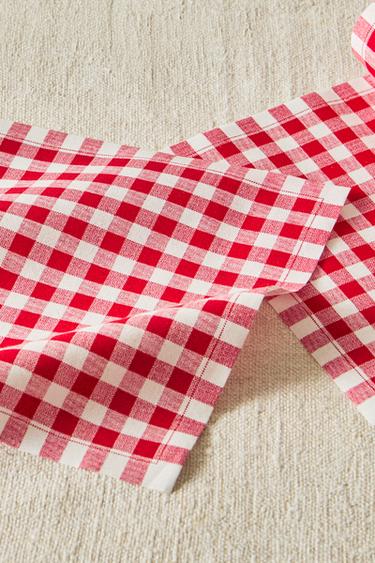 Zara ROLL OF GINGHAM COTTON NAPKINS (SET OF 20) - Red / White
