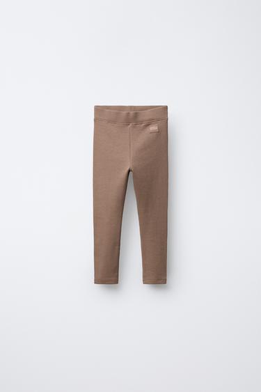 RIBBED LEGGINGS WITH LABEL - camel by Zara