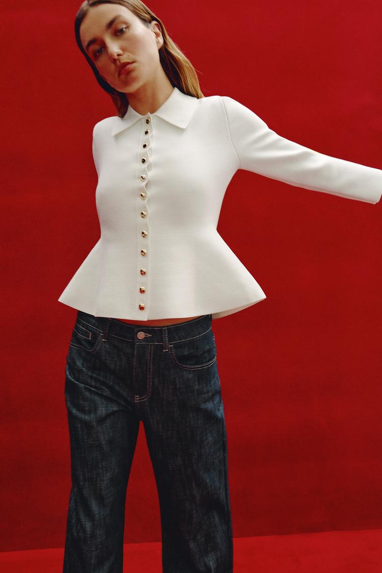 CHAQUETA PUNTO LISO PEPLUM Blanco ZARA Chile