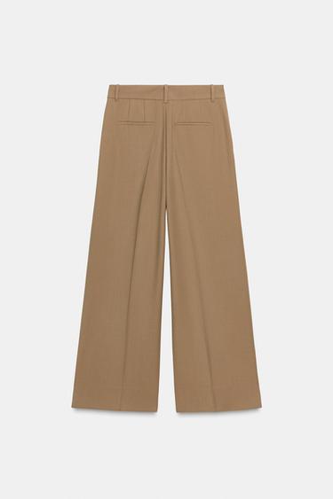 Zara ZW COLLECTION WIDE LEG PANTS - Caramel