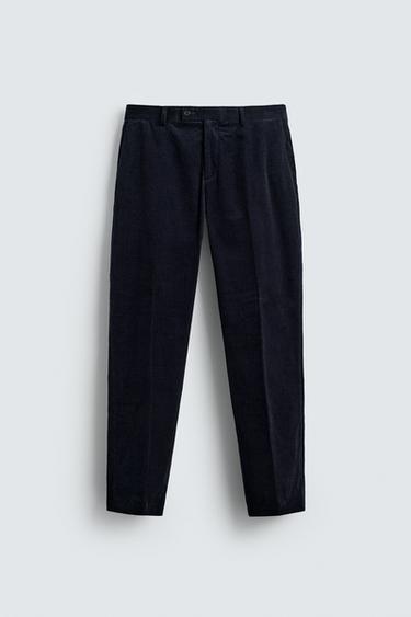Zara CORDUROY SUIT PANTS - Navy blue