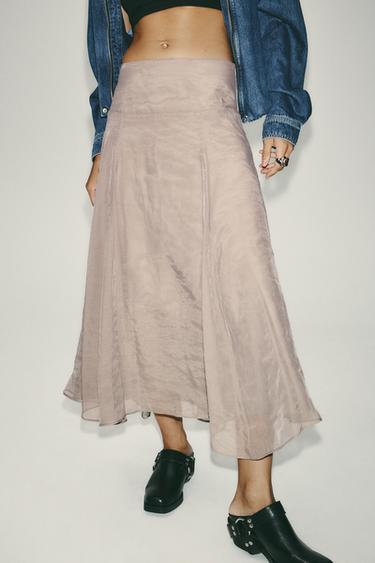 DOUBLE LAYER MIDI SKIRT - Taupe grey by Zara