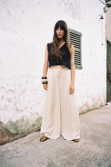 PANTALON WIDE LEG AVEC LIN - Sable de Zara