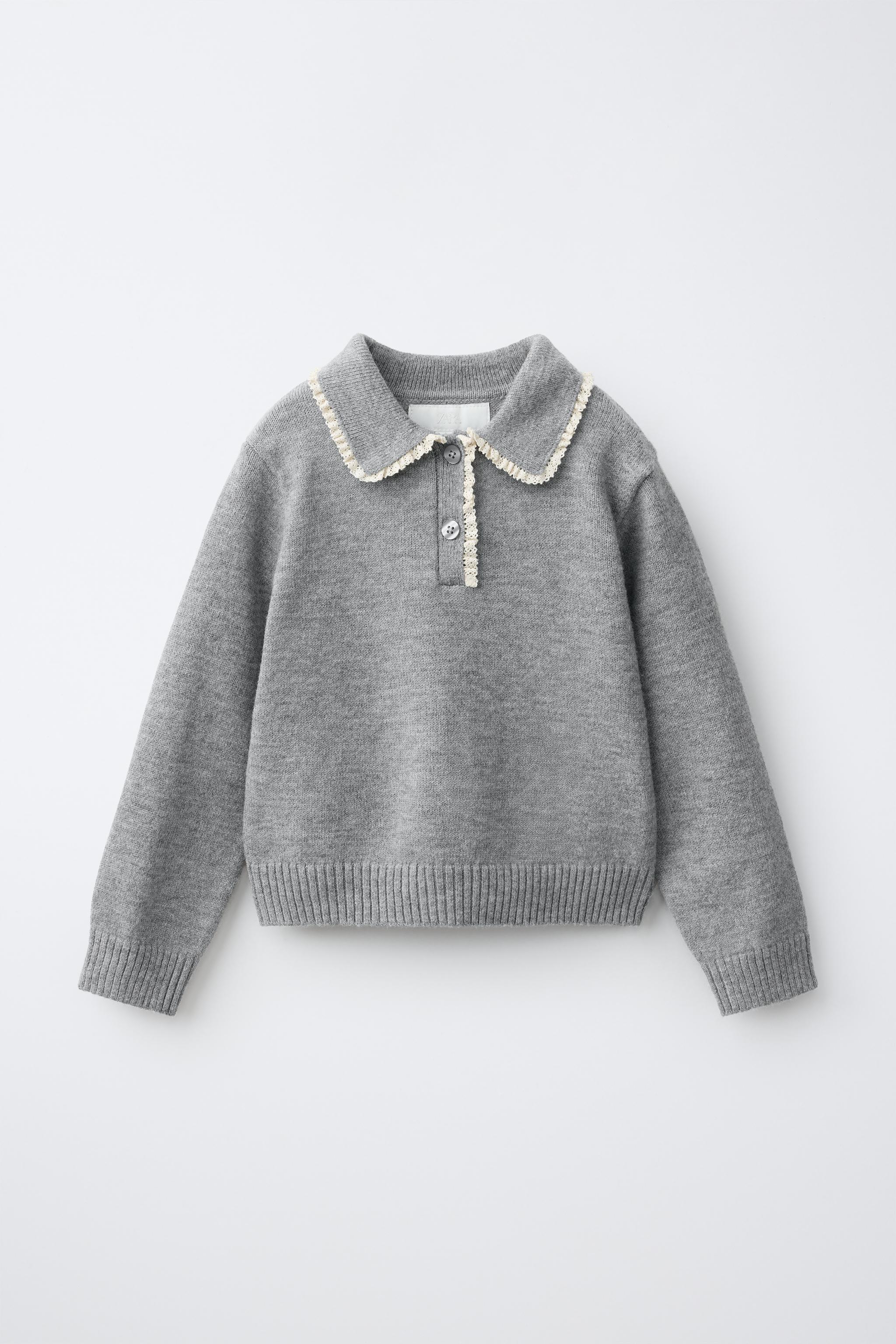 ワンピース Mmeeme Bijou ribbon collar knit tops LACE COLLAR KNIT SWEATER - Mid-gray | ZARA United States