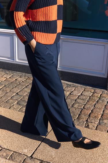 WIDE-LEG TROUSERS WITH DOUBLE WAISTBAND - Navy blue by Zara - Image 2