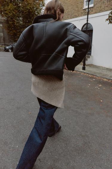DOUBLE-FACED FAUX SHEARLING JACKET - Black by Zara - Image 4