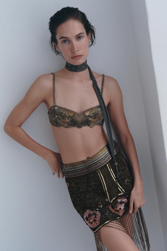 Zara LIMITED EDITION BEADED BRA - Bronze - Image 0