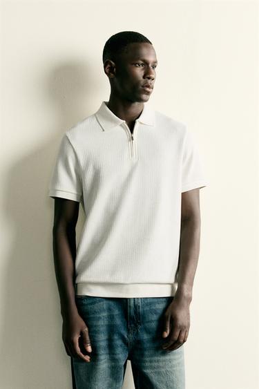 REGULAR FIT ZIP-UP POLO SHIRT - Oyster-white by Zara