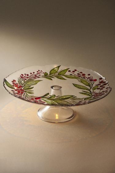 CHRISTMAS GARLAND GLASS SERVING DISH — Green 1