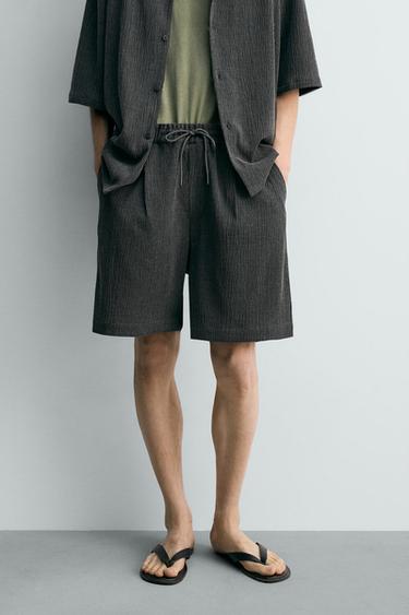 EMBOSSED RELAXED FIT BERMUDA SHORTS - Anthracite Grey by Zara