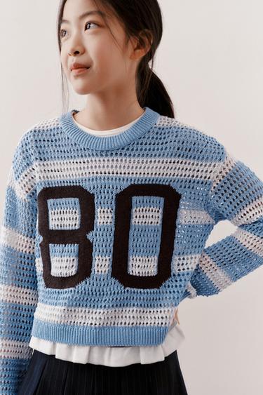 Zara 數字條紋針織衫 - 淡藍色
