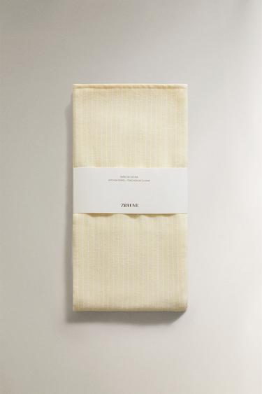 TORCHON COTON ÉPONGE RAYURES - Jaune de Zara - Image 3