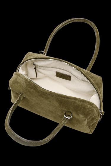 BOLSO PIEL SERRAJE BOWLING - Verde Caqui de Zara
